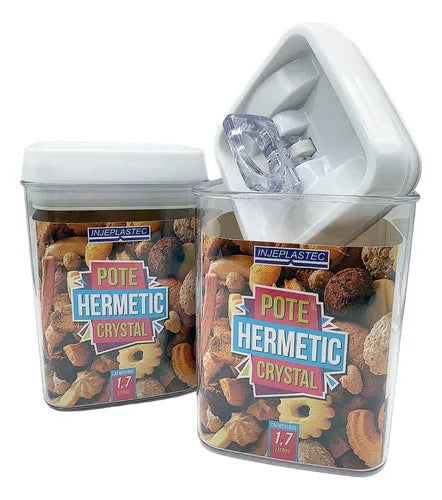 Kit 2 Potes Mantimento Cozinha 1,7l Hermetic C/ Tampa Trava Cor Transparente