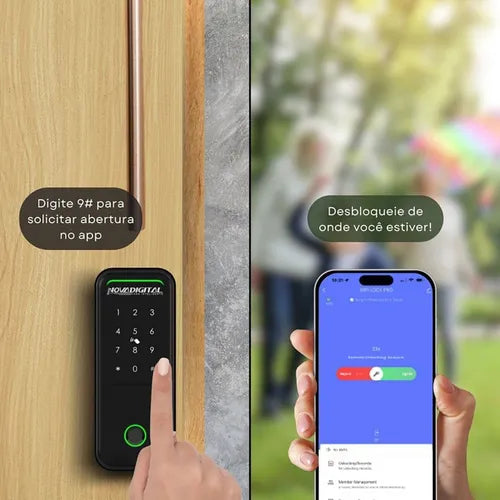 Fechadura Inteligente Eletrônica de Sobrepor Wi-fi Novadigital SM-07 Com Biometria Sem Maçaneta Cor Preto