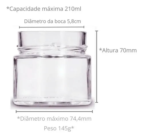 24 Potes De Vidro Pianezza 210ml C/ Tampa Metálica Para Vela Cor Dourado