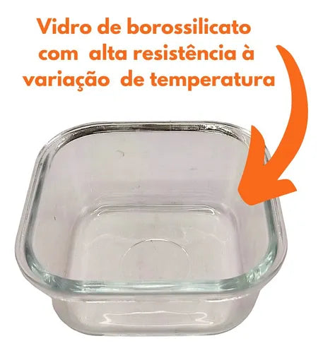 Conjunto 5 Pote Vidro Hermético Marmita 500ml Tampa Quadrado