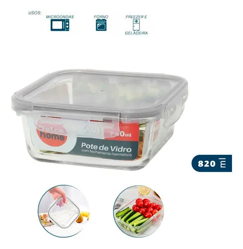 Pote Hermético De Vidro - Marmita -micro-ondas -forno 740ml Cor Vermelho