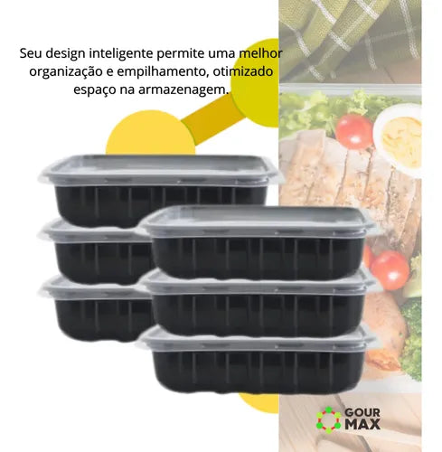 Pote Preto 24un 750ml Descartável Marmita C/ Tampa Hermética