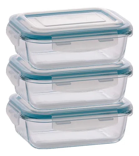 Pote De Vidro Hermético 3 640ml Empilháveis Com Tampa