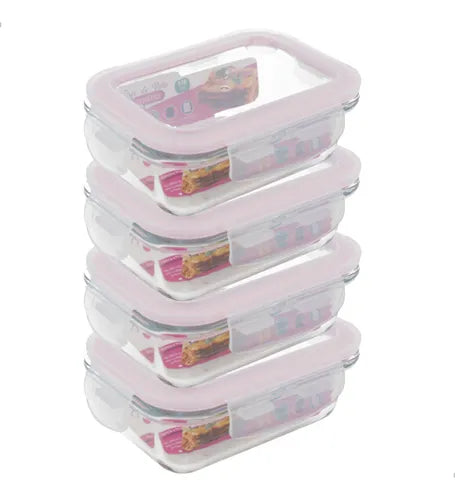 Kit 4 Potes Vidro Hermética Marmita Fitness Freezer 370ml