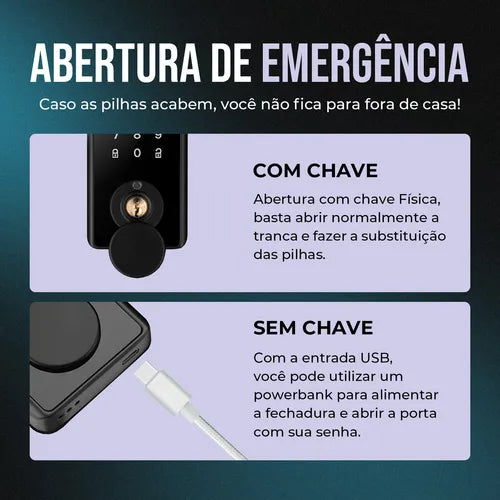 Fechadura Eletronica Digital Sobrepor Com Biometria Senha Cartão Chave Abre Com Aplicativo Wifi Tuya Voz Portugues Porta Madeira espessura entre 35mm e 50mm Cor Preto Ekaza T328