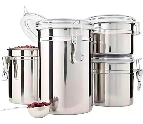 Conjunto 4 Potes Hermético Inox Mantimentos Vedação Premium