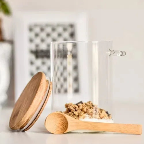 Pote Hermético Vidro Com Tampa E Colher Bambu 760 Ml cor marron