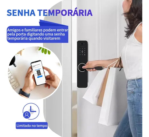 Fechadura Eletrônica Digital Com Biometria Senha Câmera App