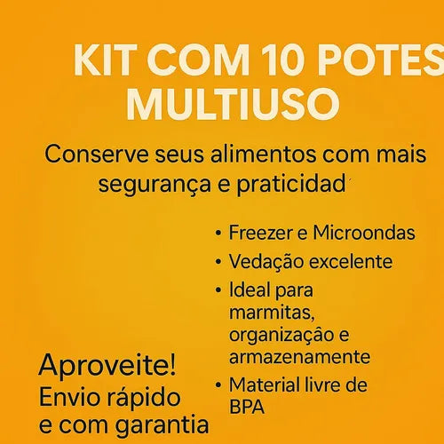 Kit 10 Pote Para Alimentos Armazenar Freezer E Micro-ondas