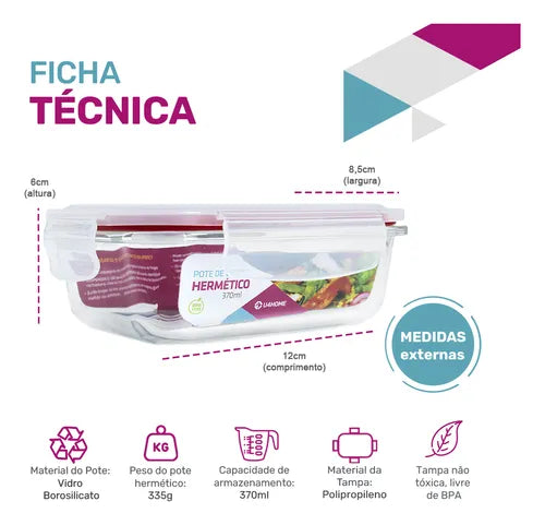 Conjunto 10 Potes Vidro Hermético Marmita Mantimentos 370ml Cor Vermelho U4home