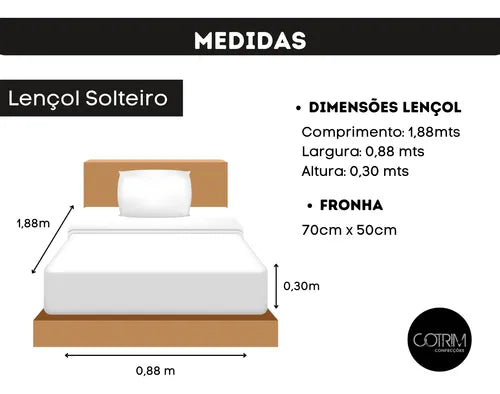 Conjunto Lençol Solteiro 3 Peças 400 Fios Ponto Palito