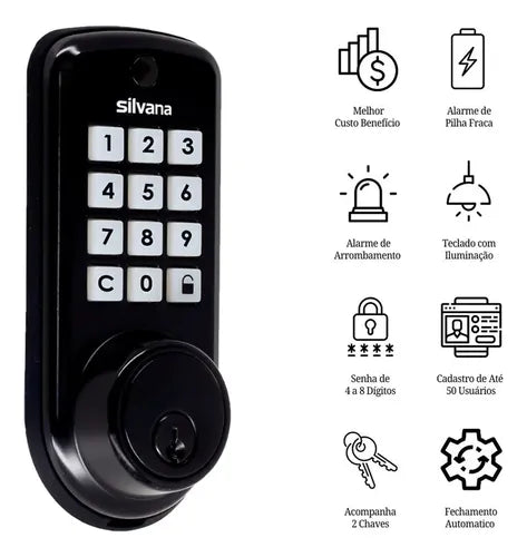 Fechadura Eletrônica Teclado Iluminado Chave Silvana Sdd115