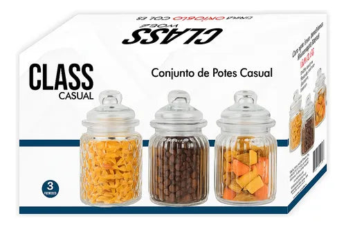 Kit 3 Potes Herméticos Vidro Multiuso Baleiro Armazenamento