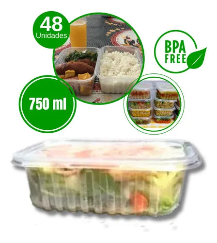 48 Potes Marmita Fit Descartável Freezer/micro-ondas 750ml