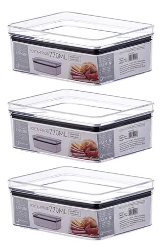 Pote, Porta-frios, Hermético, Lumini, 770ml Kit C/ 3 Unds Cor Cristal