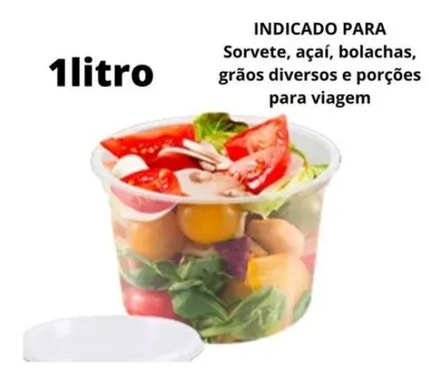 Pote Descartável Redondo 1000ml Freezer Microondas 25 unidades Cor Transparente