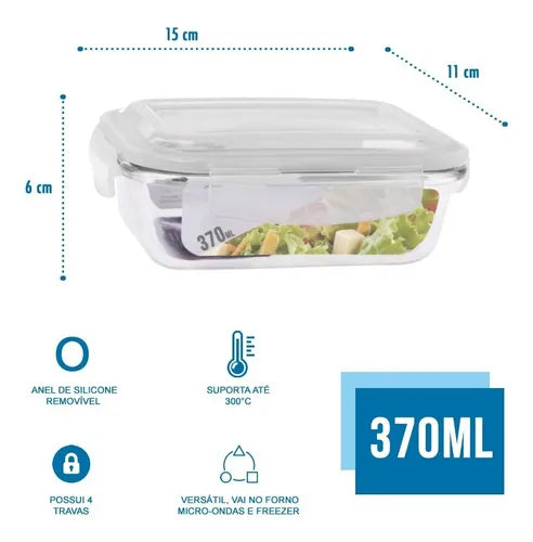 Conjunto 10 Potes 370ml Vidro Hermético Mantimentos Marmita