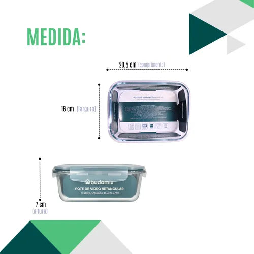 Kit 2 Potes De Vidro Hermético 1050ml Tampa 4 Travas Vedação