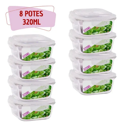 Pote Pequeno Para Mantimento 320ml Vidro Tampa Não Vaza 8un