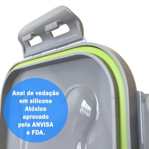 Kit com 2 marmitas 100% hermética com travas não vaza Bpa free cor cinza Lig Brin