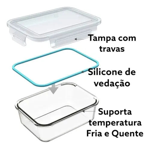 Kit Potes De Vidro Hermético 3 Pçs 1 Litro Marmita Hauskraft