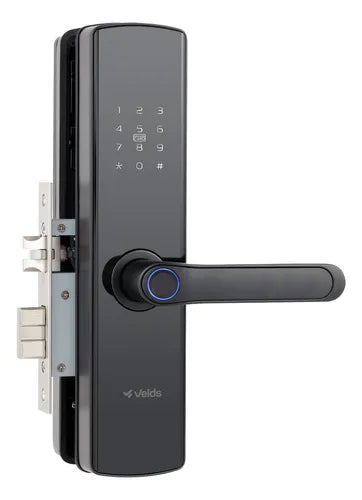 Fechadura Digital Inteligente Velds, Wi-Fi, de Embutir com Biometria App Senha Tag, Preto Fosco