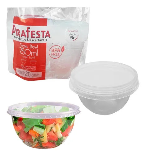 Kit 60 Pote Bowl Descartável 250ml P Freezer E Microondas