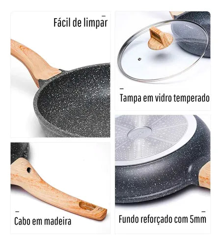 Frigideira Antiaderente Ceramica Com Tampa Fogão Indução/gás