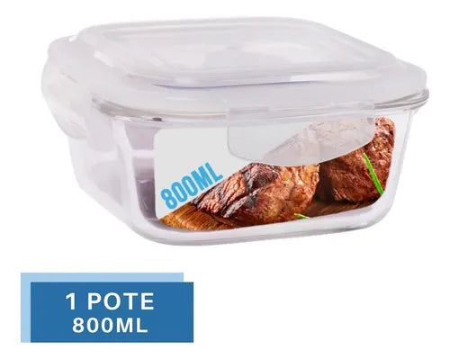 Pote Vidro 800ml (vai Ao Forno, Microondas) Quad C/ Tampa