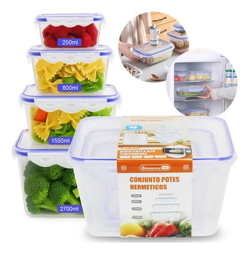 Kit 4 Potes Herméticos Tapoer Com Trava E Vedação Geladeira Cor Azul