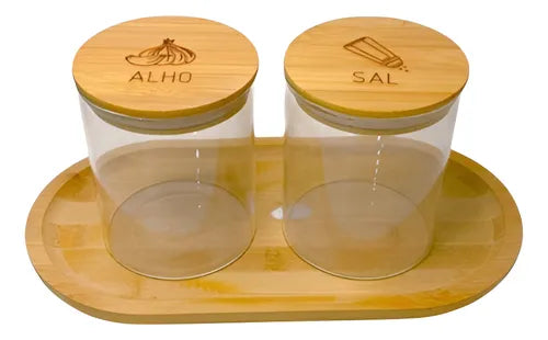 Kit 2 Potes Hermético Luxo De Vidro Para Alho E Sal