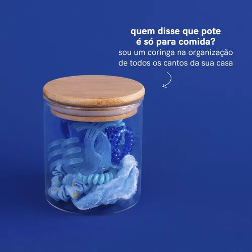 Pote De Vidro Tampa De Bambu Oikos 400ml Hermético Redondo Cor Marrom-claro