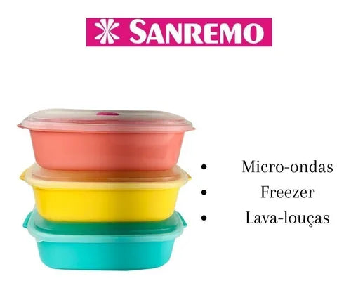 Potes Plástico Freezer Alimentos 1.1 L Sanremo Kit C/3 Pçs
