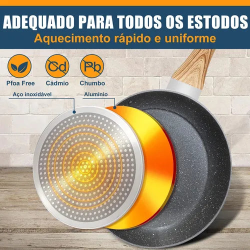 3 Jogo Frigideiras Antiaderente Sem Oleo Indução/gás