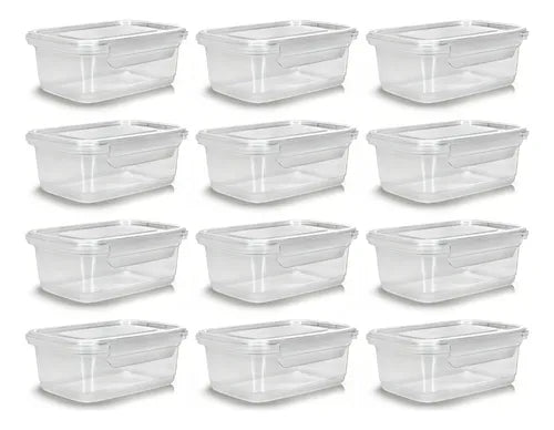 Kit 12 Marmitas Potes 1,400l Plástico Com Travas Hermético Cor Transparente