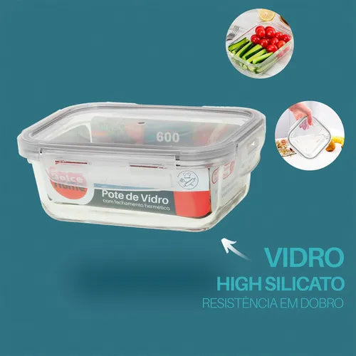 Conjunto C/4 Potes De Vidro Hermético Marmita 600ml C/ Trava Cor Vermelho