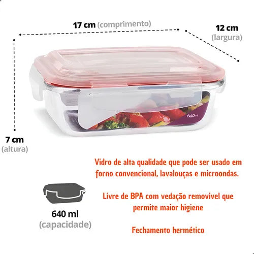Conjunto 4 Potes Hermético Vidro 370ml 640ml Marmita Fitness Papinha Resistente A Variação De Temperatura Ms Variedades E Utilidades