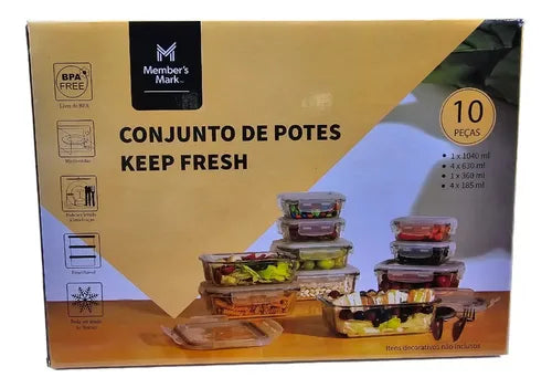 Conjunto De 10 Potes Vidro Keep Fresh Member's Mark