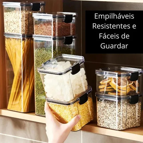 Kit 10 Potes P/ Alimentos Herméticos Quadrados Empilháveis