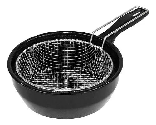 Frigideira Fritatudo Fritadeira Cesto 20cm Esmaltada Roa Cor Preto