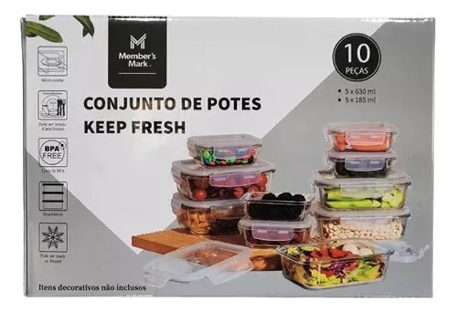 Conjunto 10 Potes Vidro Keep Fresh Hermético Transparente