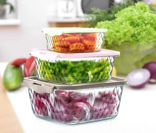 Potes Micro-ondas E Freezer Cristal Tampa Hermética - 3 Uni