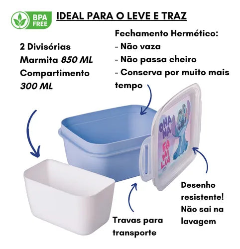 Kit Infantil Marmita Hermética Trava Mais Lanche Escolar Bom