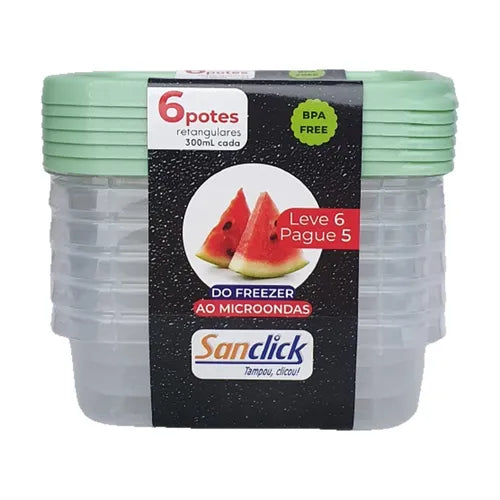 Kit Potes Plasticos 6 Peças Santana 300ml Bpa Free- Promoção