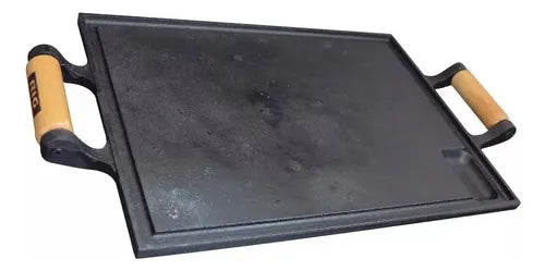 Chapa De Ferro Lisa 35 X 25 Cm Bifeteira Alça De Madeira Rig