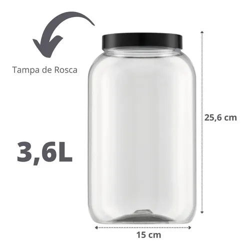 Kit 3 Pote Para Mantimentos Grande Tampa De Rosca 3,6 Litros Cor Preto