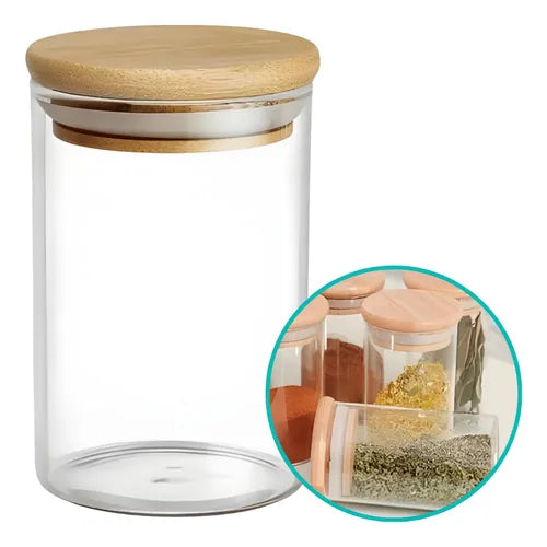 Kit 6 Pote Hermético Mantimento De Vidro Tampa Bambu 250ml