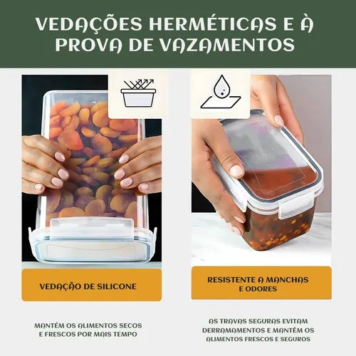 Cadencia Kit 15 Potes Herméticos Mantimentos Quadrado Cozinha Tampa Trava Recipientes De Organização Luvinco