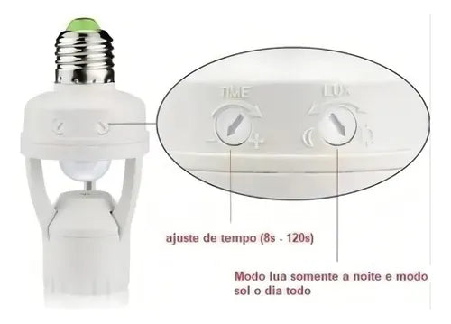 Sensor De Presença Para Lâmpada Soquete E27 Com Fotocélula