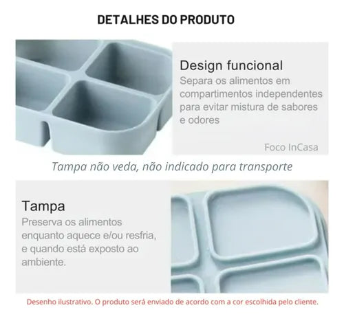 01 Porta Papinha 4 Compartimentos C/ Tampa Silicone Bpa Free